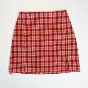 Brandy Melville Red/Orange Plaid Mini Skirt